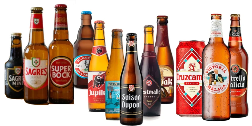 Beers from Portugal, Belgium and Spain.